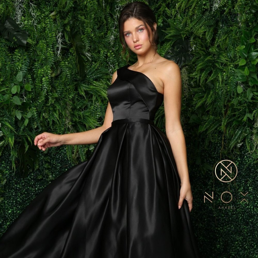 NEW LONG ONE SHOULDER A-LINE SILHOUETTE SLEEVELESS DRESS WITH ZIP BACK NX JE931
